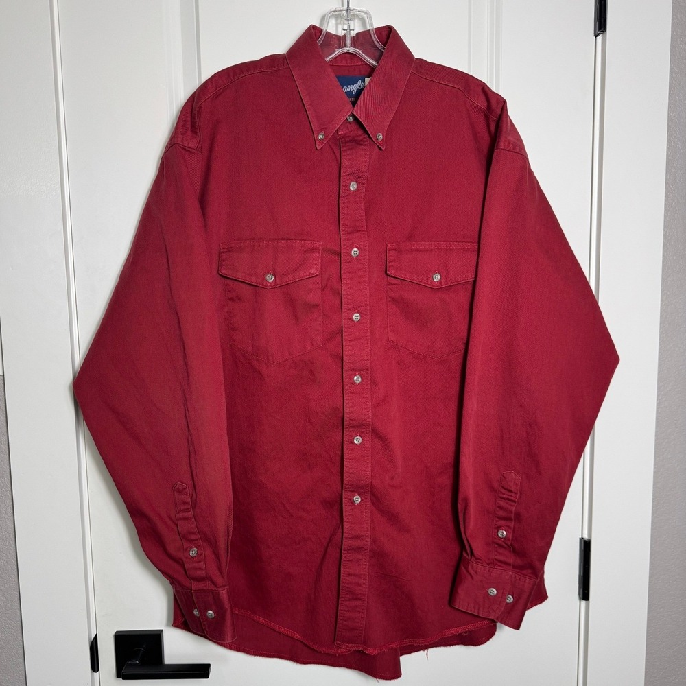Wrangler Western Shirts Mens Red Long Sleeve Button Up Size 17‎ X 35 Cotton